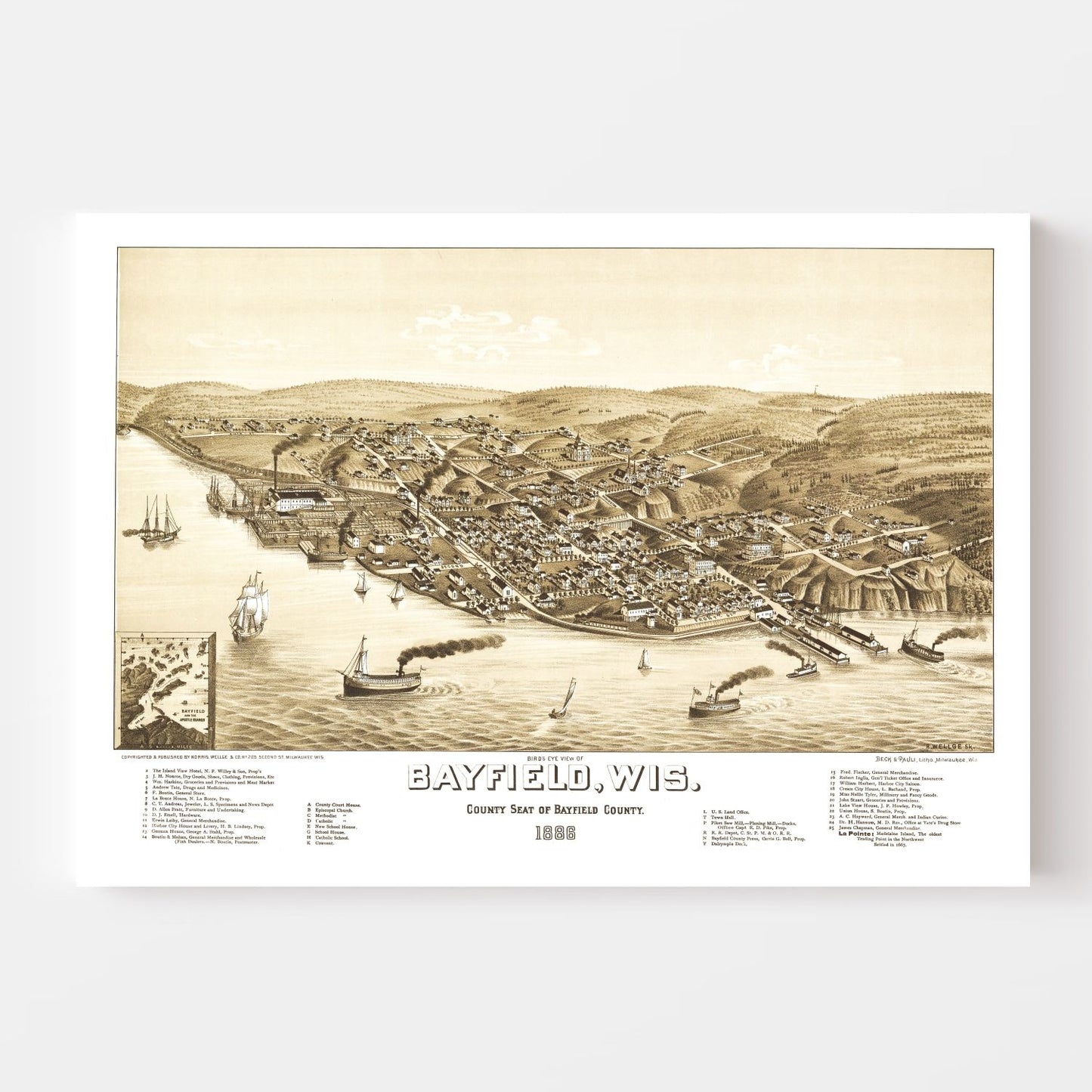 Vintage Map of Bayfield, Wisconsin, 1886
