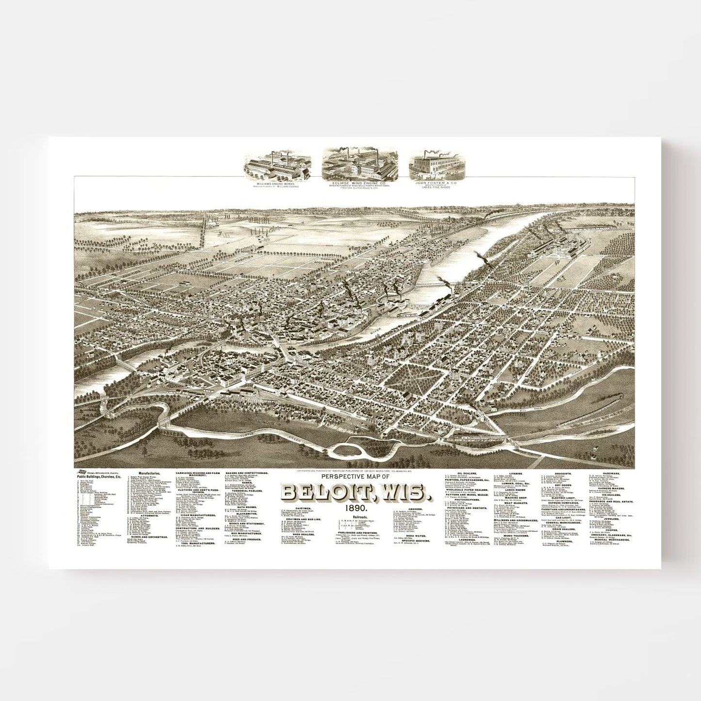 Vintage Map of Beloit, Wisconsin, 1890