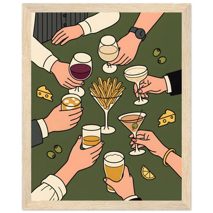 Retro Cocktail Table Art, Framed Bar Cart Decor - 20x25 cm / 8x10″ - Wood frame / Ready-to-hang - Sparkycare
