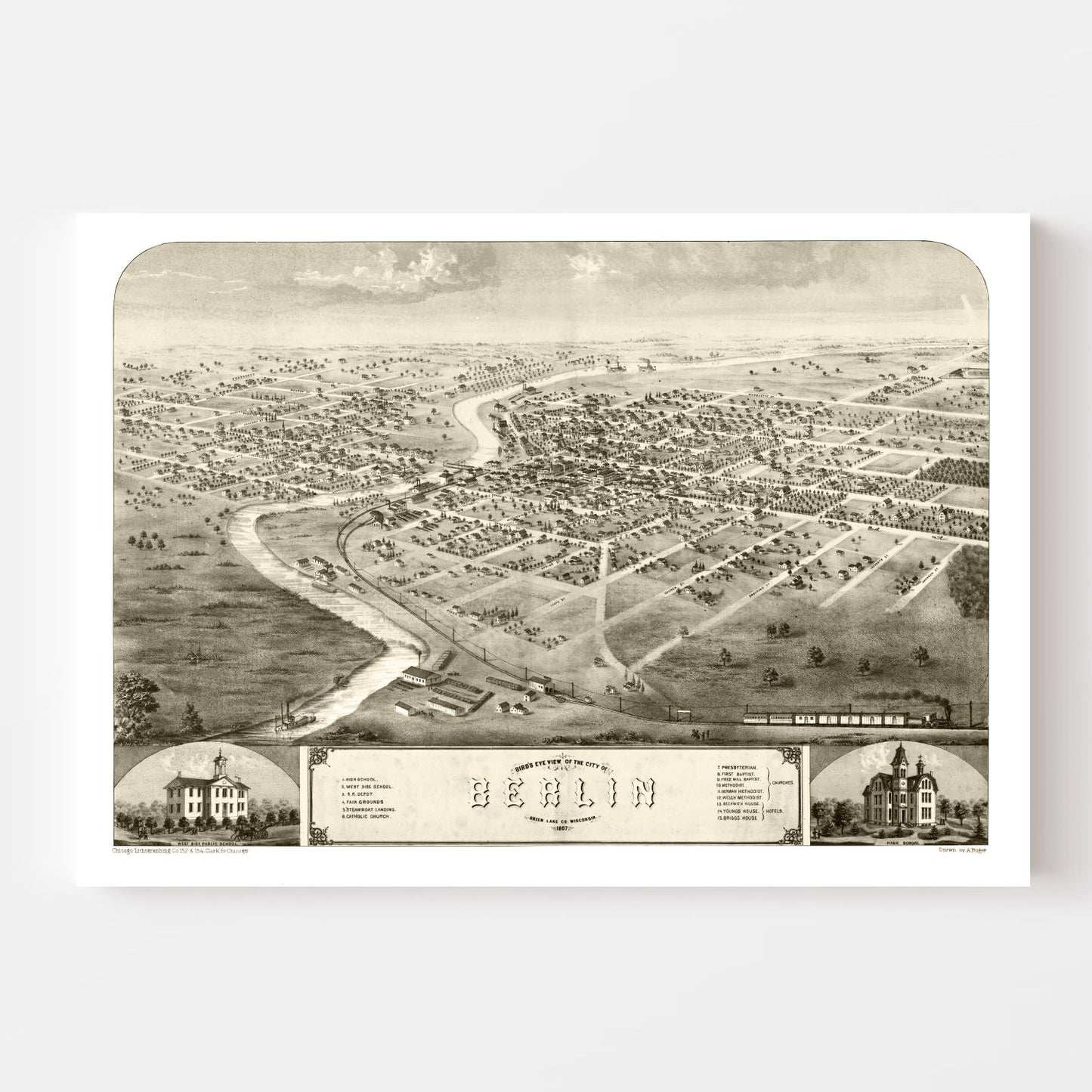 Vintage Map of Berlin, Wisconsin, 1867