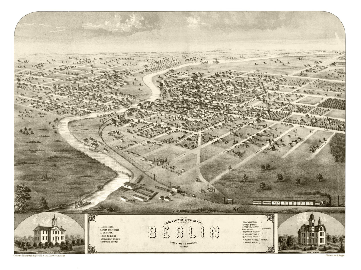 Vintage Map of Berlin, Wisconsin, 1867