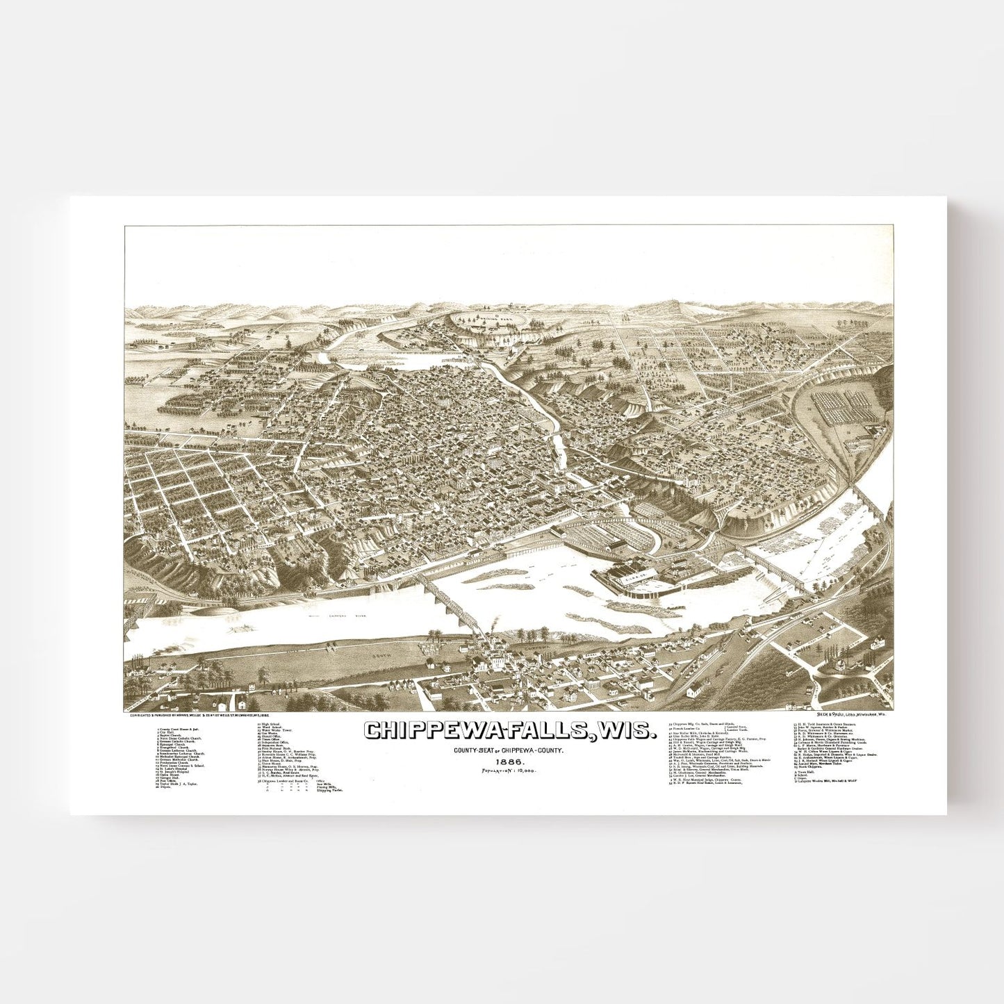 Vintage Map of Chippewa Falls, Wisconsin, 1886