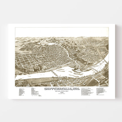 Vintage Map of Chippewa Falls, Wisconsin, 1886