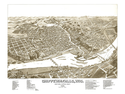 Vintage Map of Chippewa Falls, Wisconsin, 1886