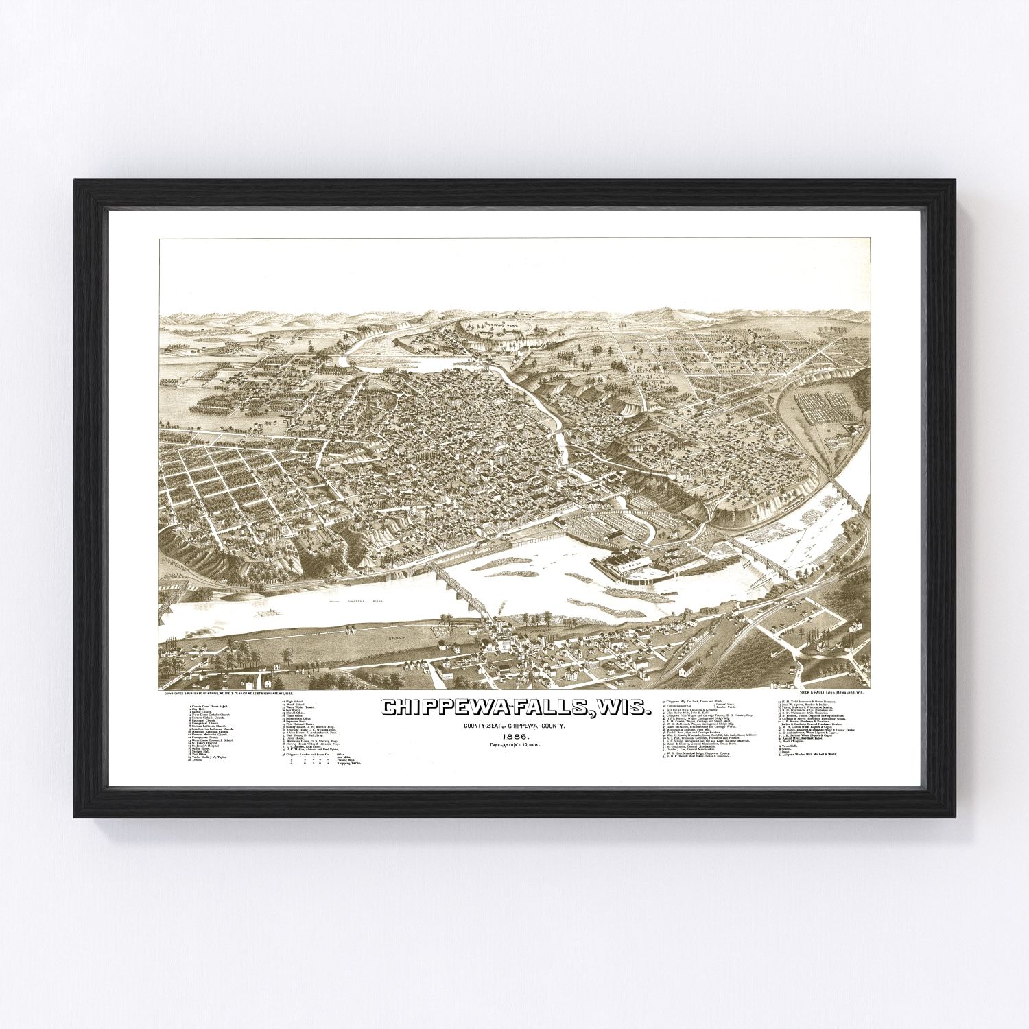 Vintage map of Chippewa Falls, Wisconsin, 1886, digitally restored