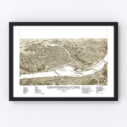 Vintage map of Chippewa Falls, Wisconsin, 1886, digitally restored