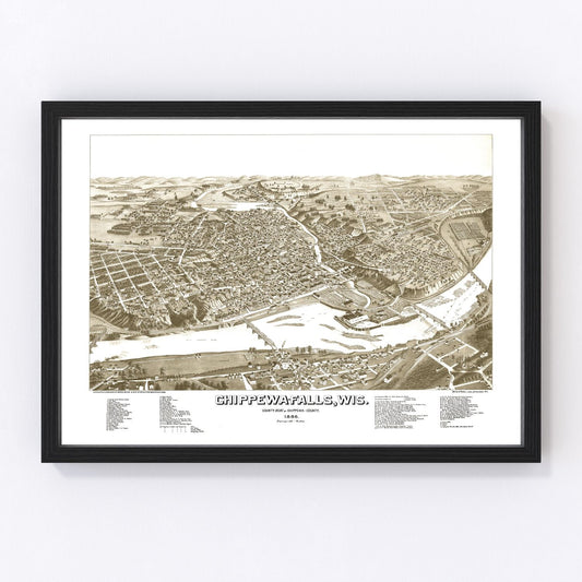 Vintage map of Chippewa Falls, Wisconsin, 1886, digitally restored