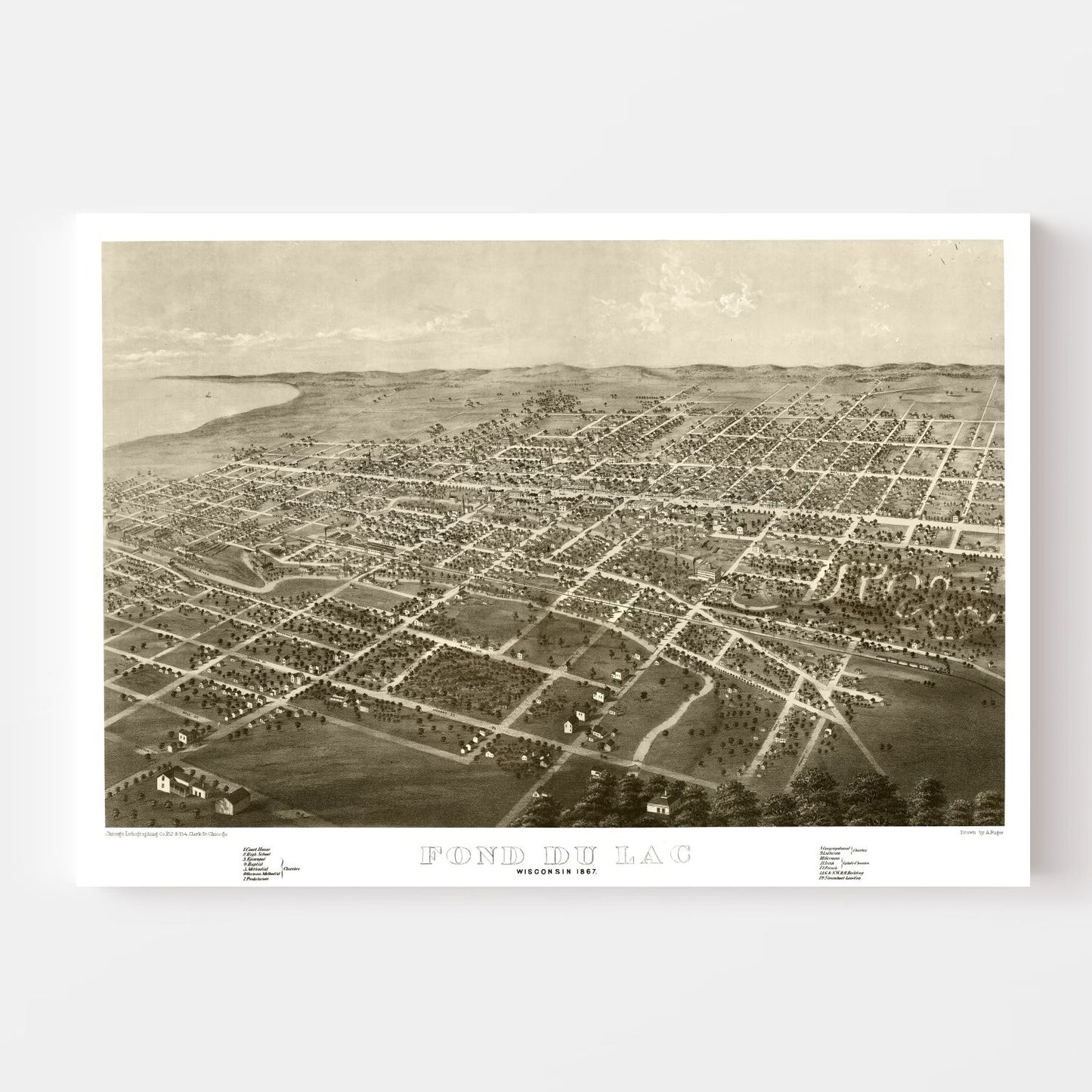 Vintage Map of Fond du Lac, Wisconsin 1867