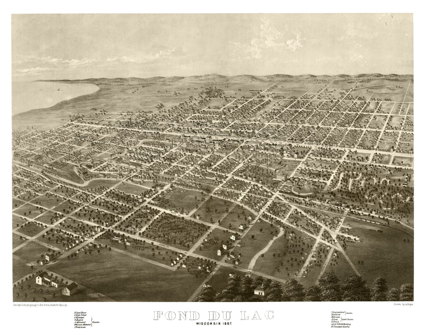 Vintage Map of Fond du Lac, Wisconsin 1867