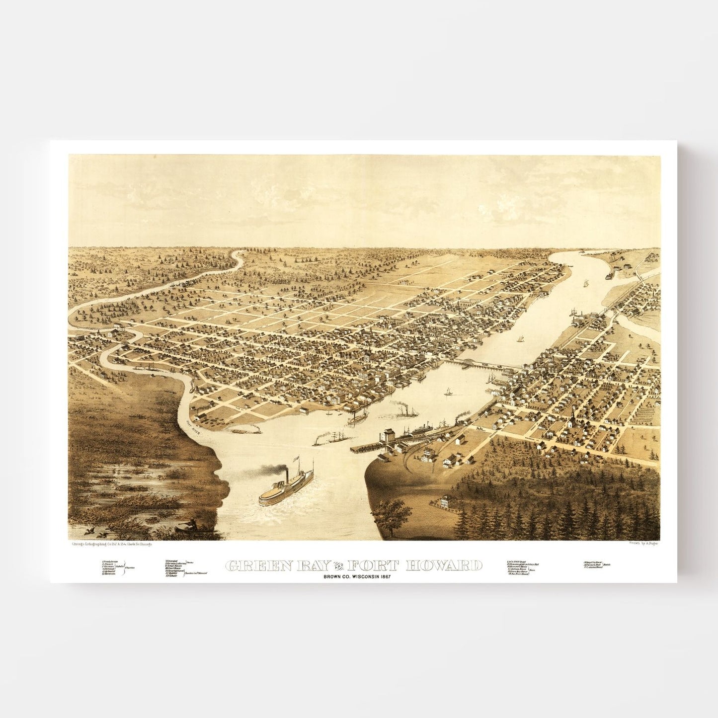 Vintage Map of Green Bay, Wisconsin, 1867