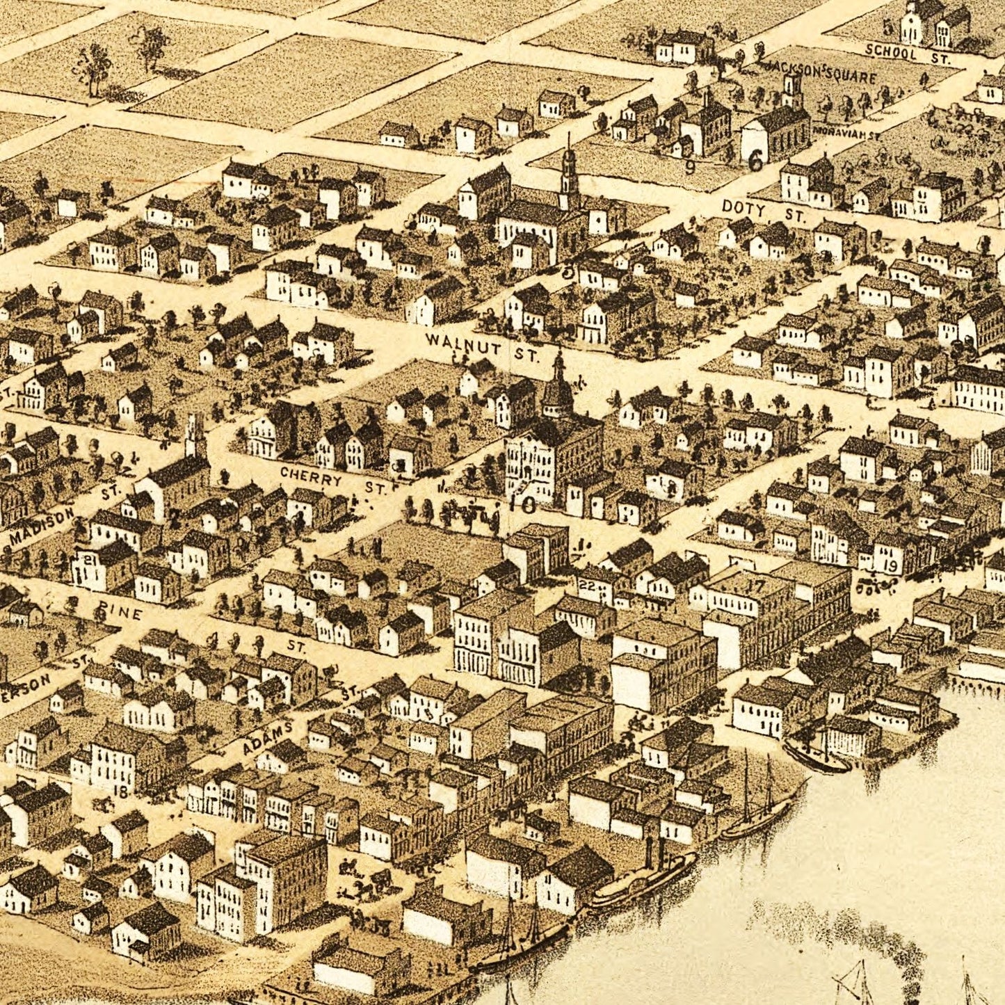 Vintage Map of Green Bay, Wisconsin, 1867