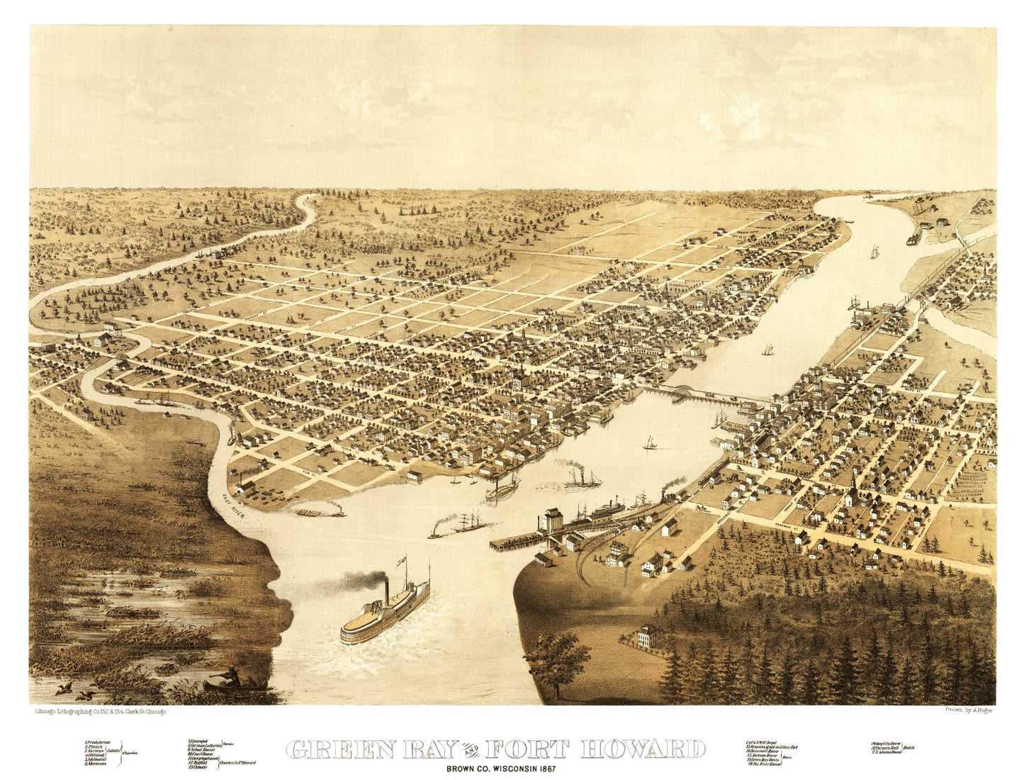 Vintage Map of Green Bay, Wisconsin, 1867