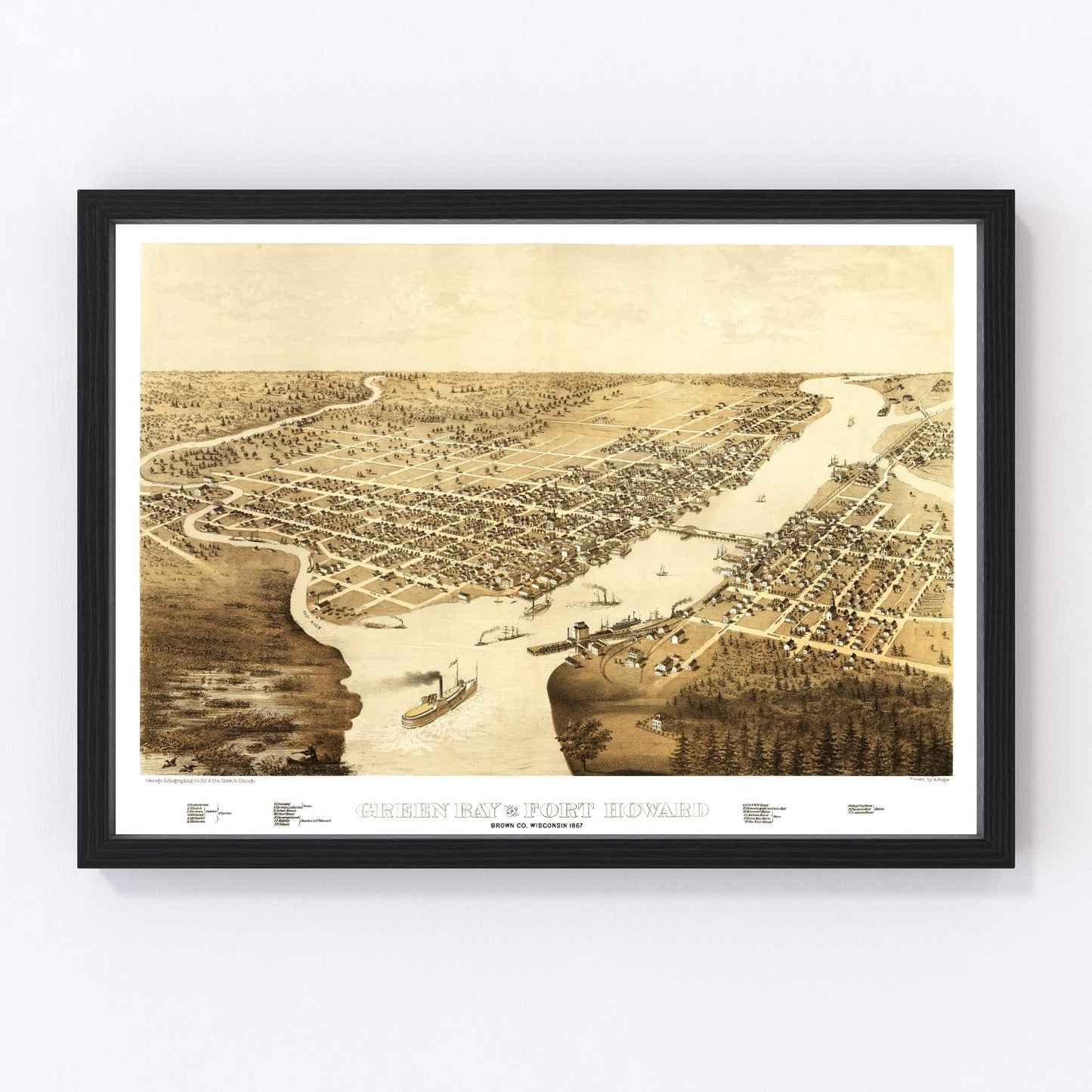 vintage map of Green Bay, Wisconsin, 1867