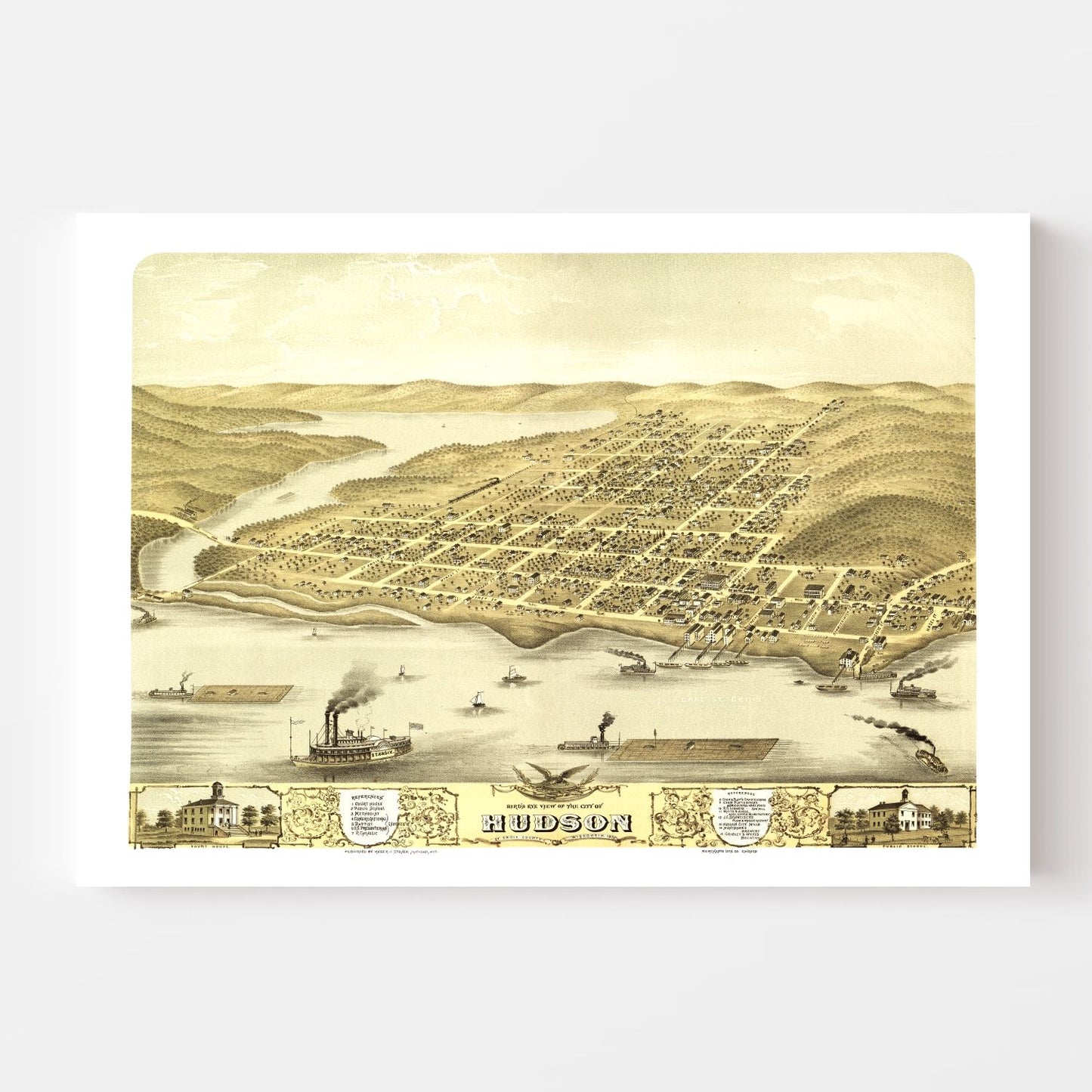 Vintage Map of Hudson, St. Croix County, Wisconsin, 1870