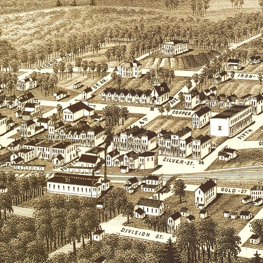 Vintage Map of Hurley, Ashland County, Wisconsin, 1886
