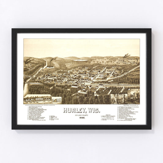 vintage map of Hurley, Ashland County, Wisconsin, 1886