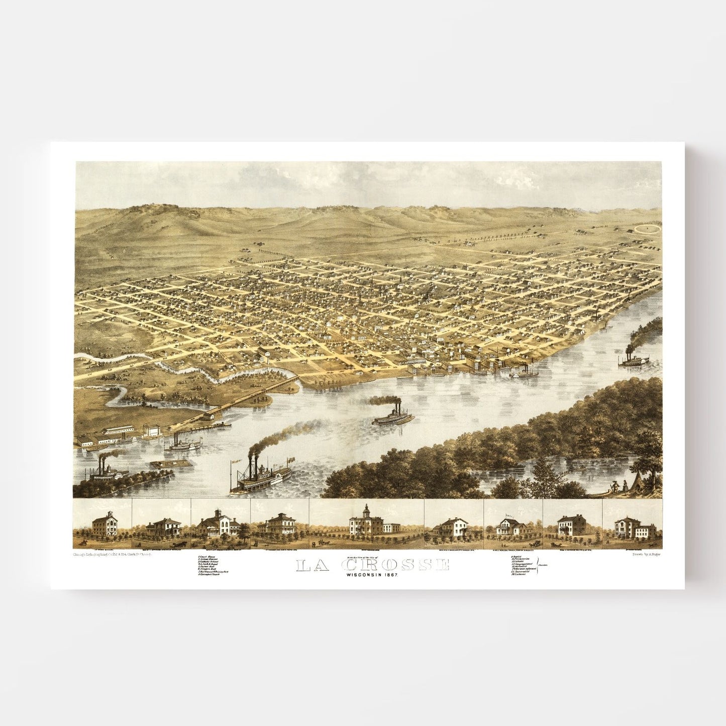 Vintage Map of La Crosse, Wisconsin, 1867