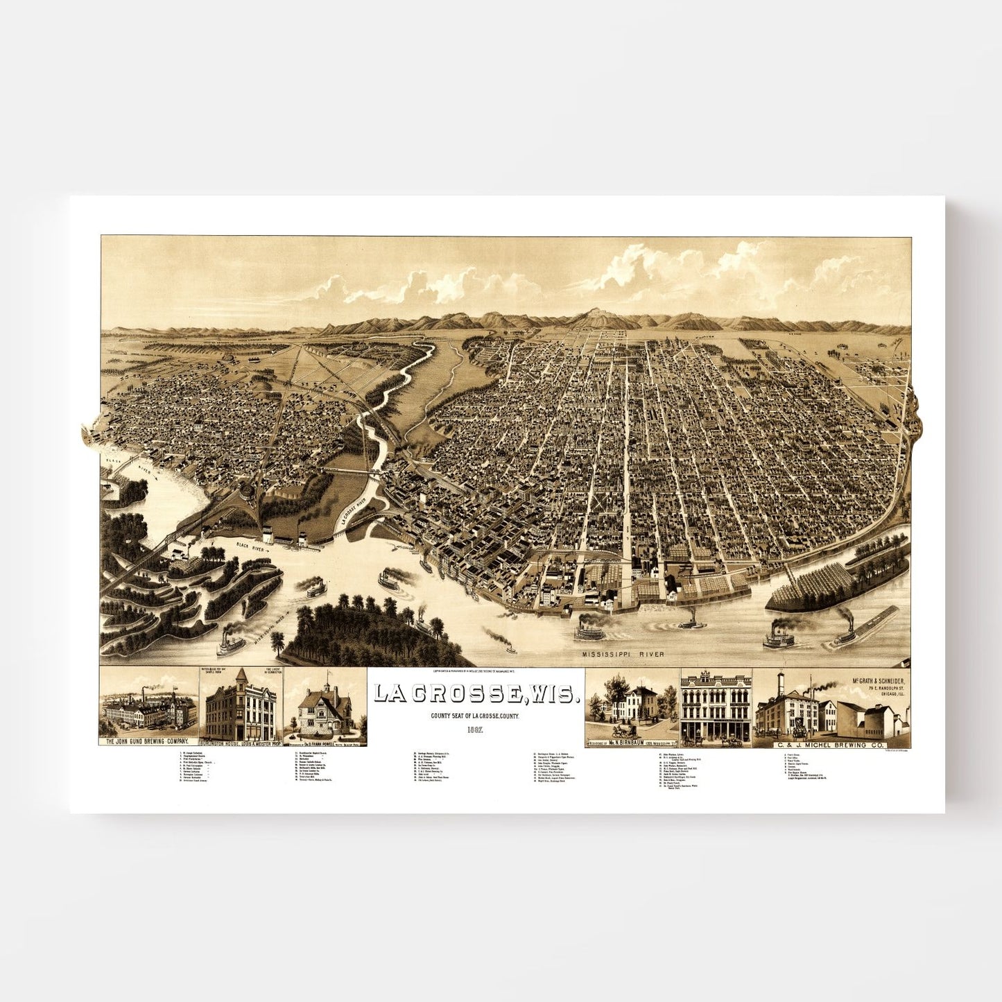 Vintage Map of La Crosse, Wisconsin, 1887