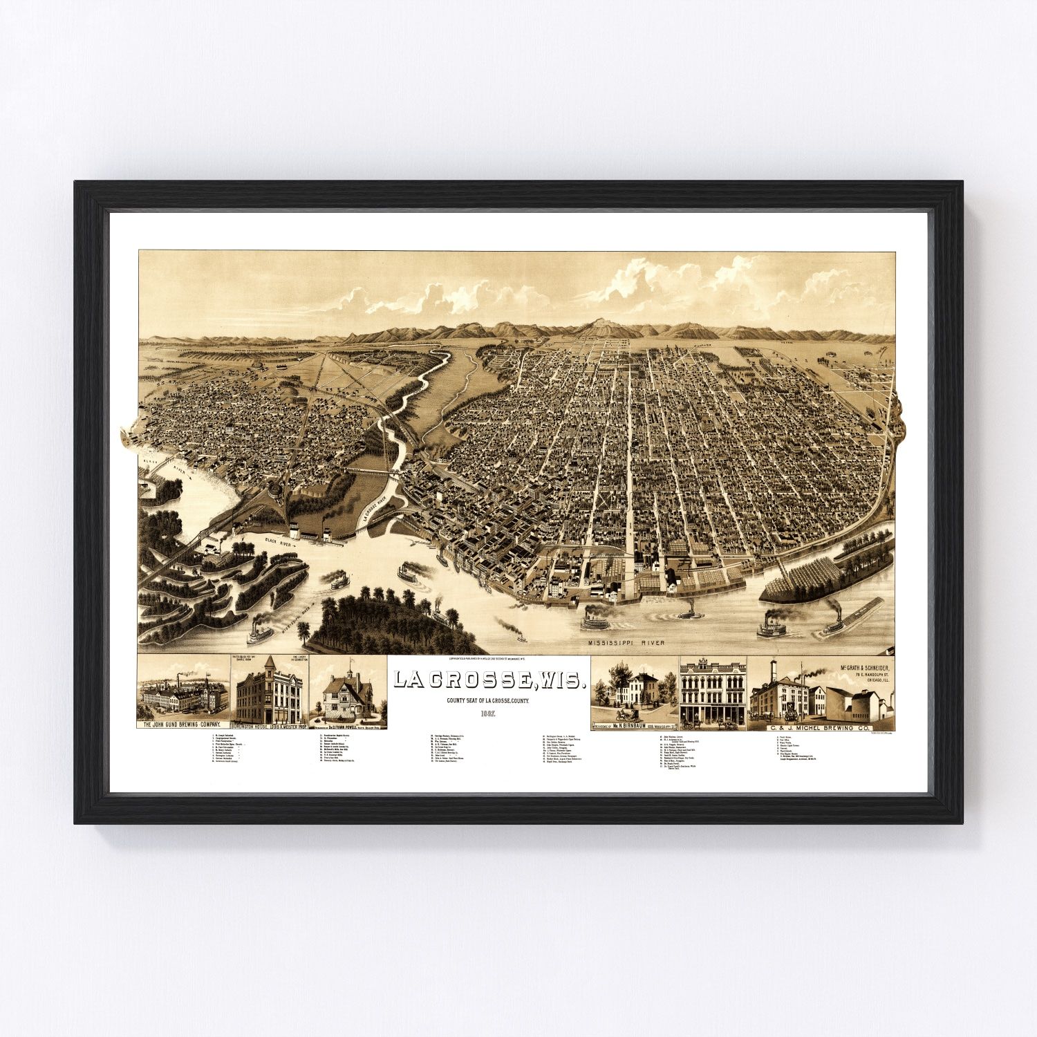 vintage map of La Crosse, Wisconsin, 1887