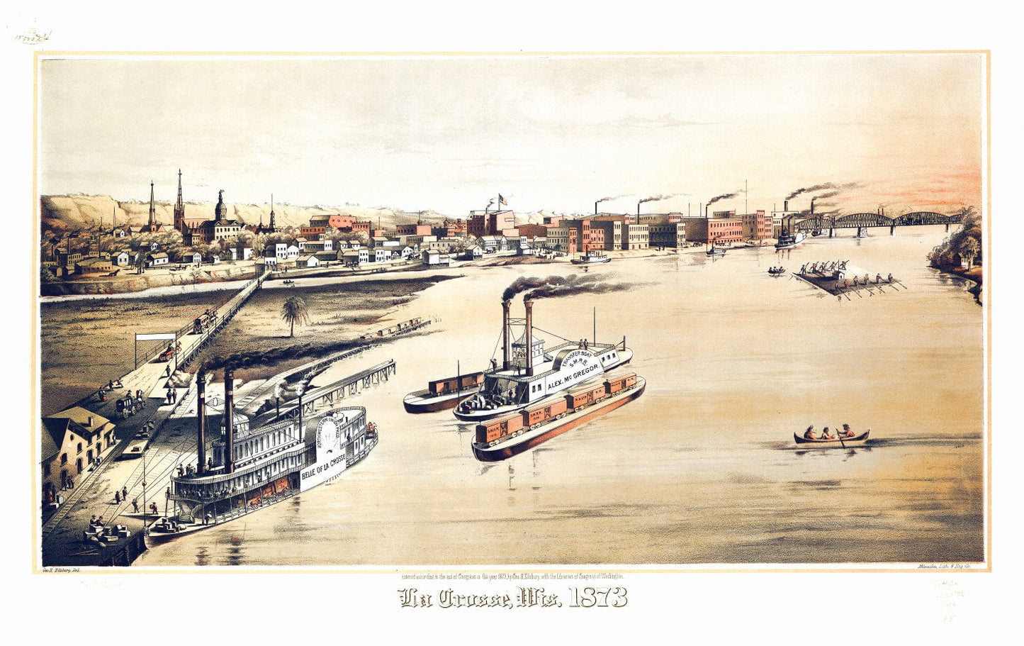 Vintage Map of La Crosse, Wisconsin, 1873