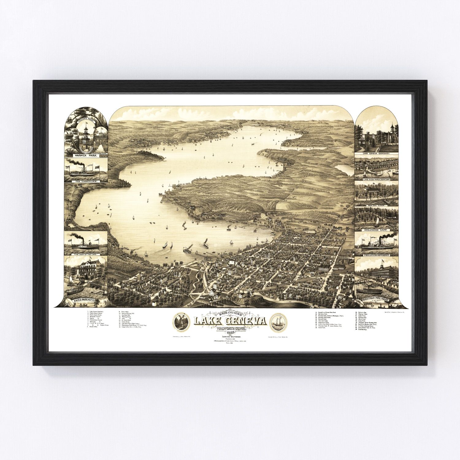 vintage map of Lake Geneva, Wisconsin, 1882