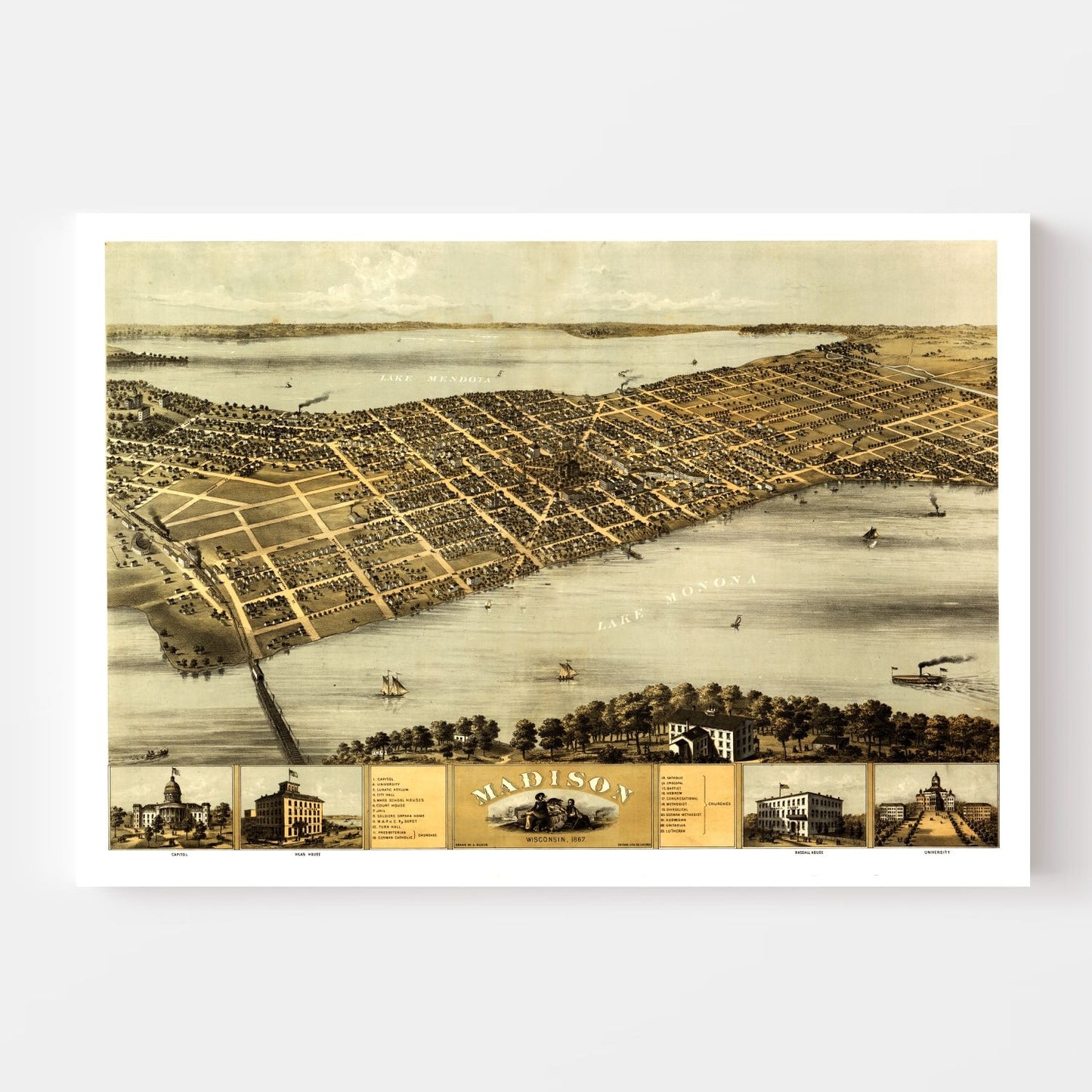Vintage Map of Madison, Wisconsin, 1867