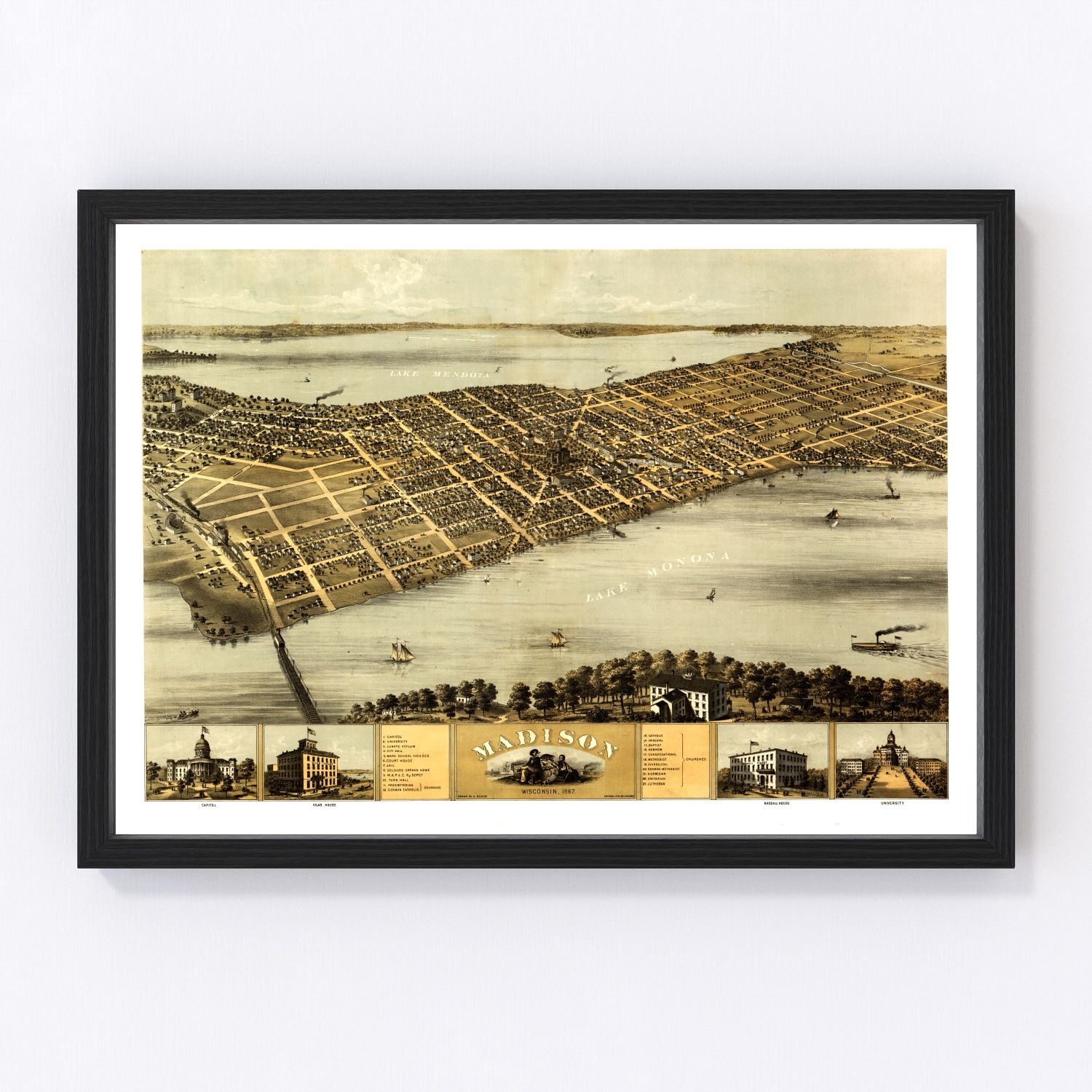 Vintage map of Madison, Wisconsin, 1867