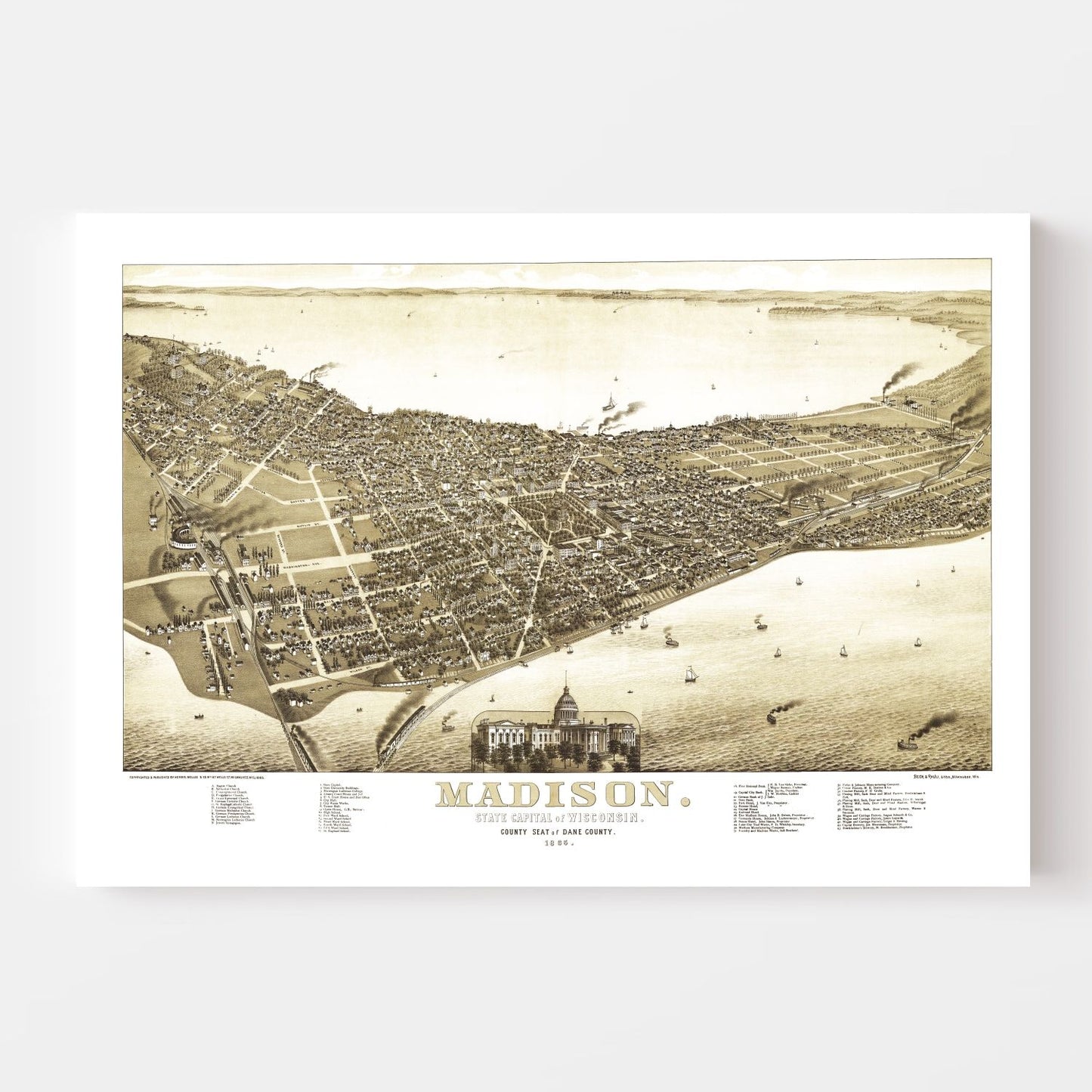 Vintage Map of Madison, Wisconsin, 1885