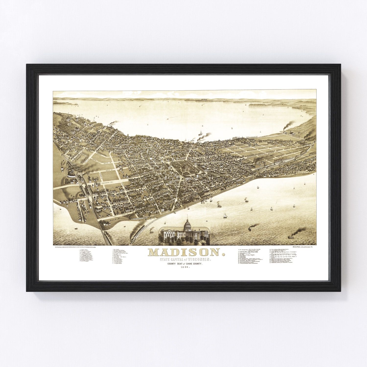 Vintage map of Madison, Wisconsin, 1885