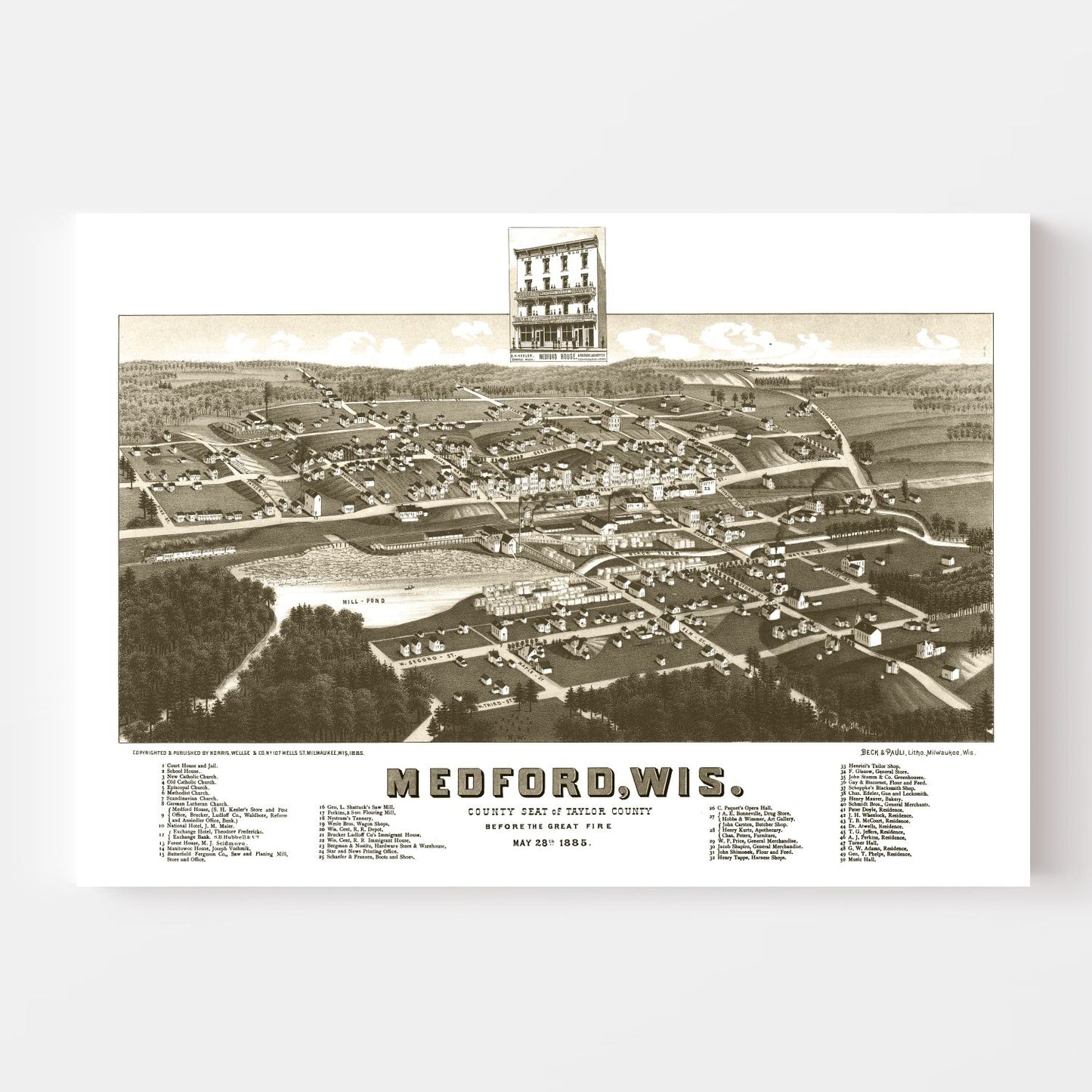 Vintage Map of Medford, Wisconsin, 1885