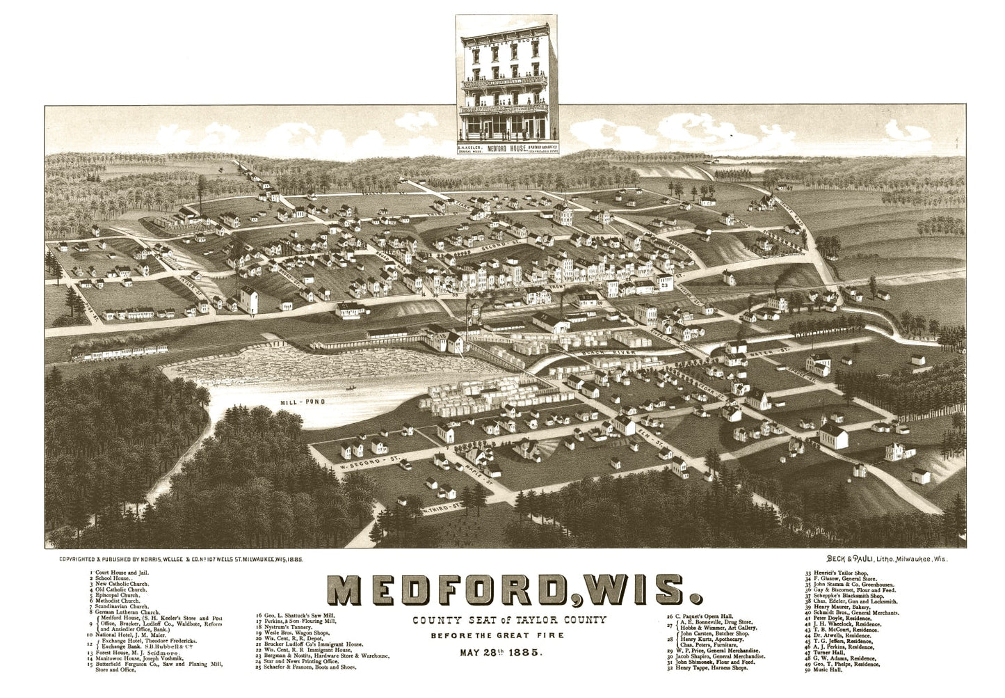 Vintage Map of Medford, Wisconsin, 1885