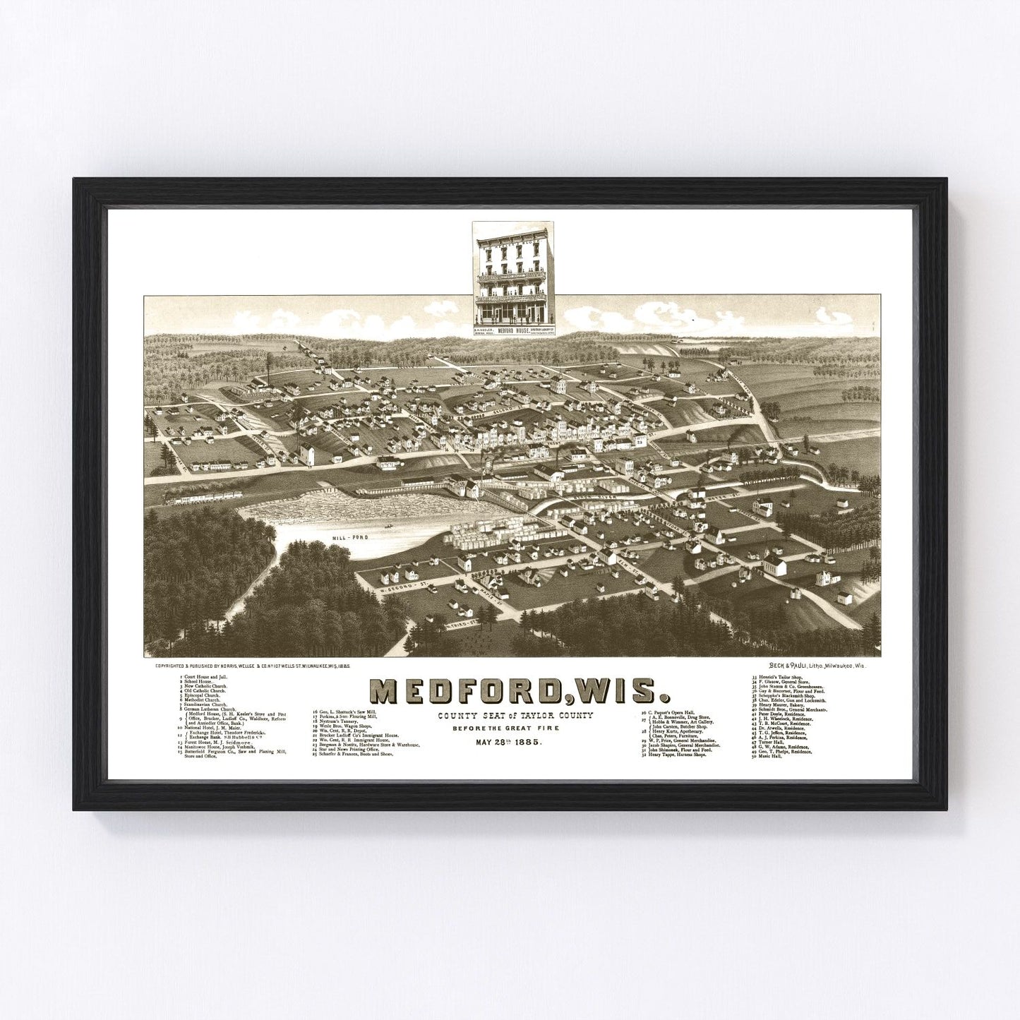 Vintage map of Medford, Wisconsin, 1885