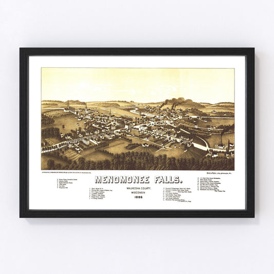 Vintage map of Menomonee Falls, Wisconsin, 1886