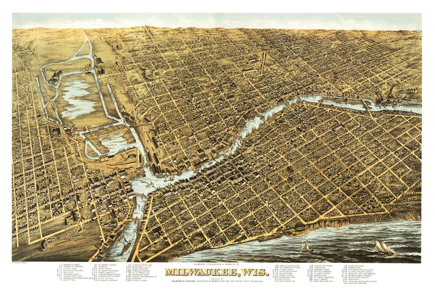 Vintage Map of Milwaukee, Wisconsin, 1872