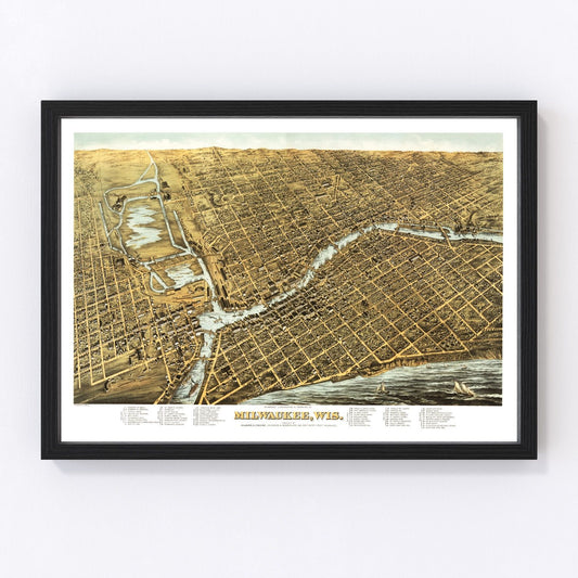 vintage map of Milwaukee, Wisconsin, 1872