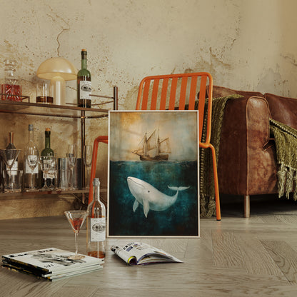 Whale Beneath the Tall Ship - Vintage Seascape Art