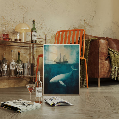 Deep Blue Silence and the Whale - Nautical Seascape Art