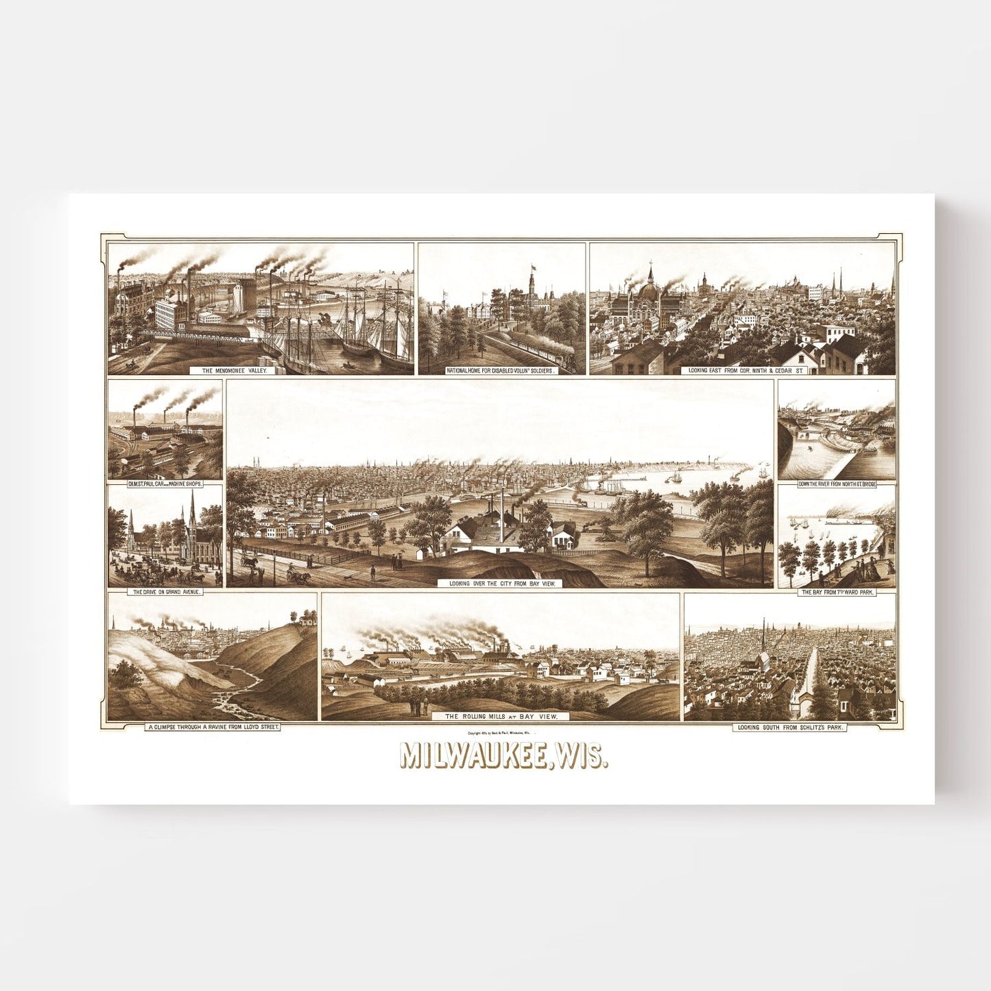 Vintage Map of Milwaukee, Wisconsin, 1882