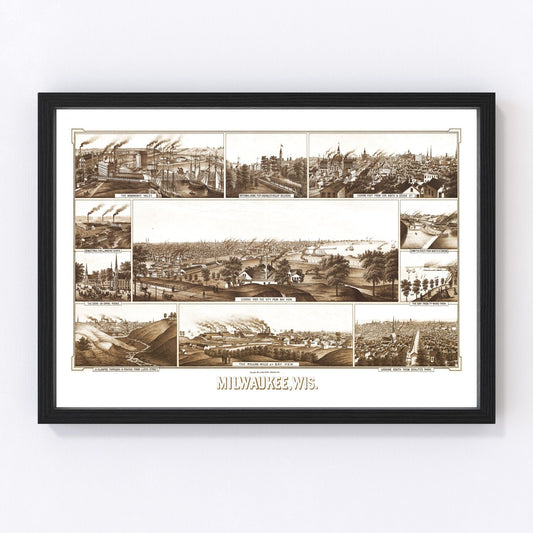 vintage map of Milwaukee, Wisconsin, 1882