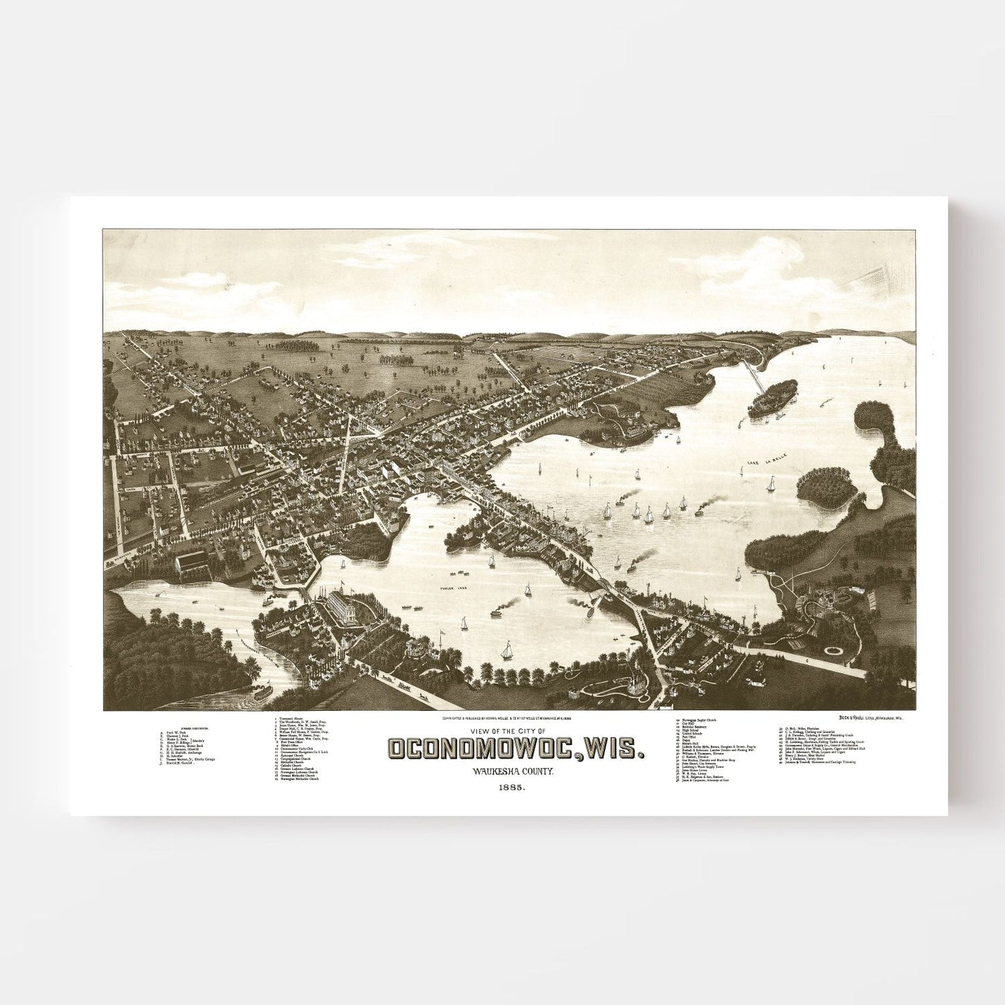 Vintage Map of Oconomowoc, Wisconsin, 1885