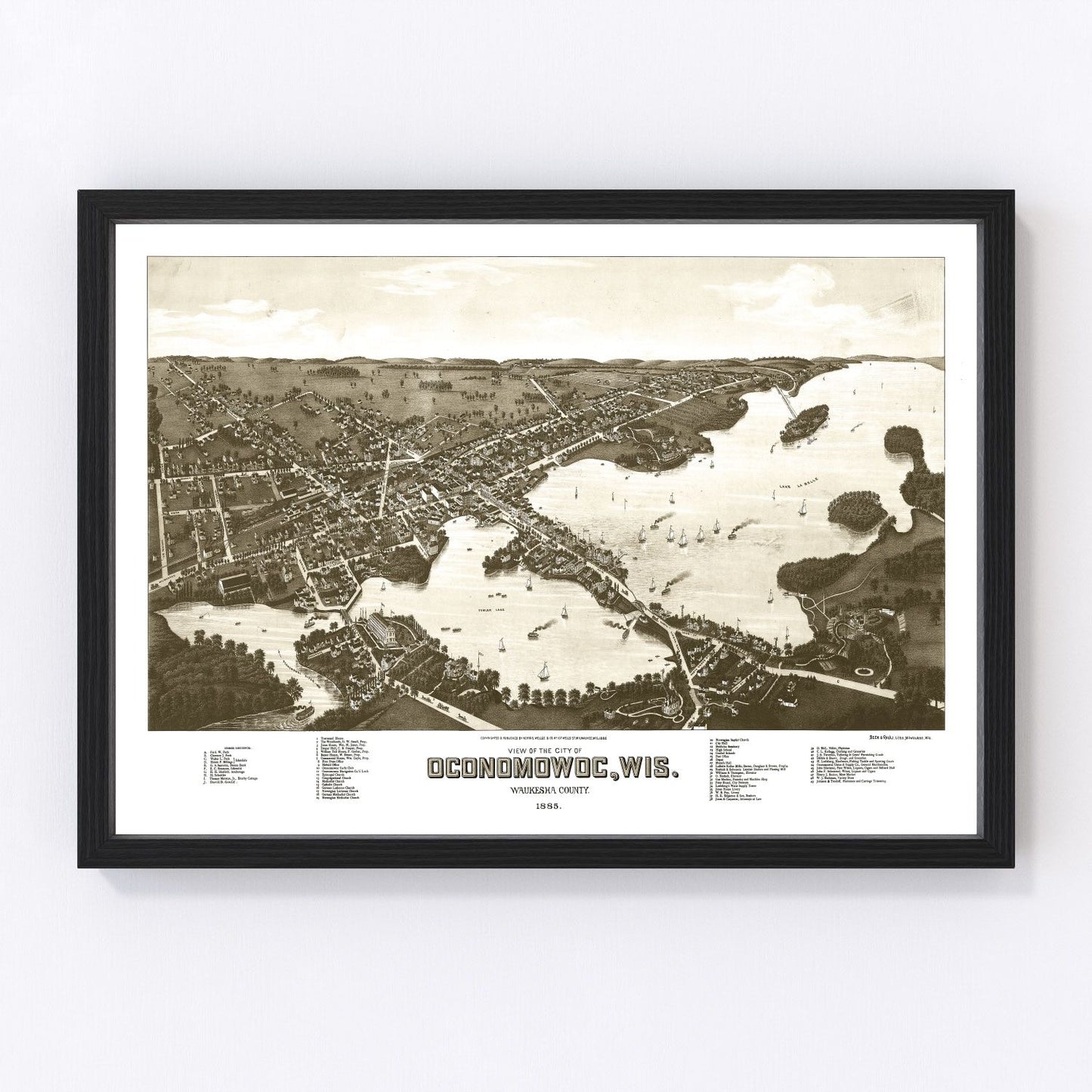 vintage map of Oconomowoc, Wisconsin, 1885