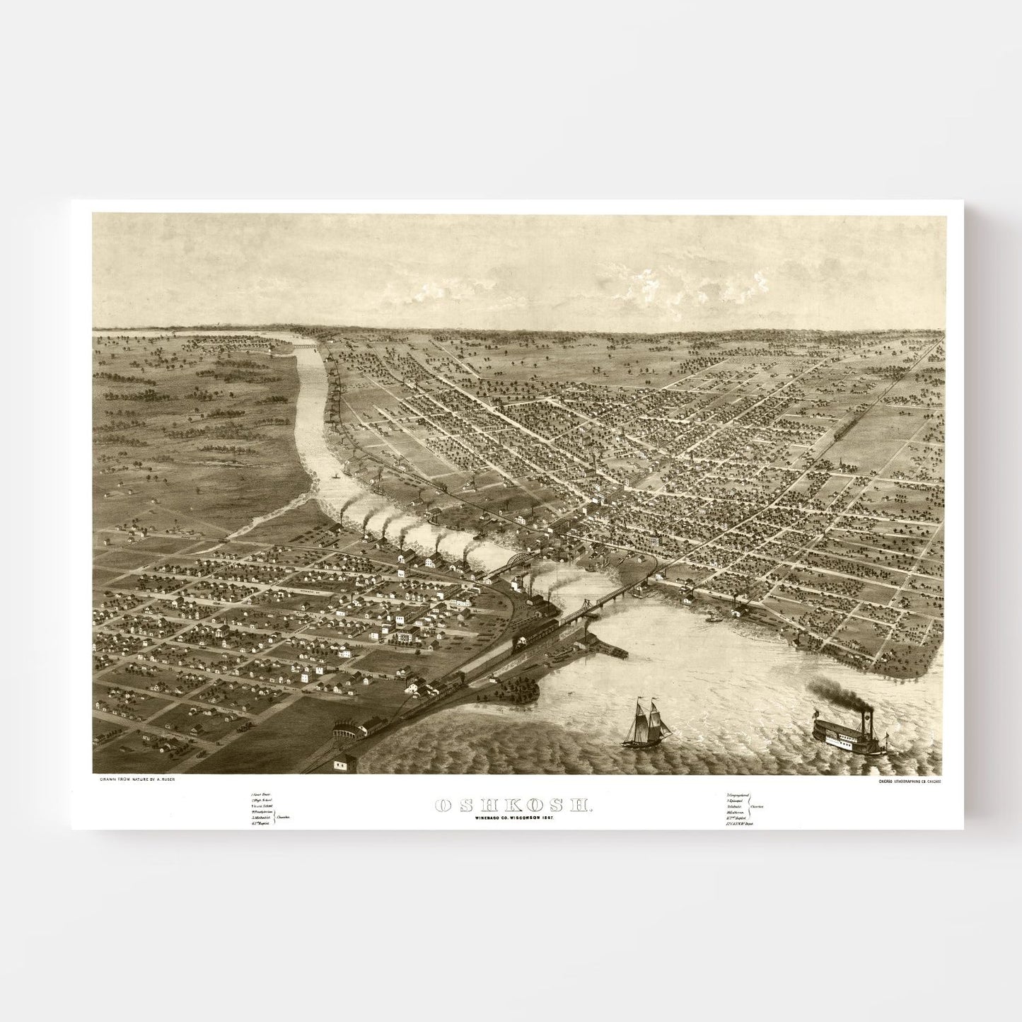 Vintage Map of Oshkosh, Wisconsin, 1867