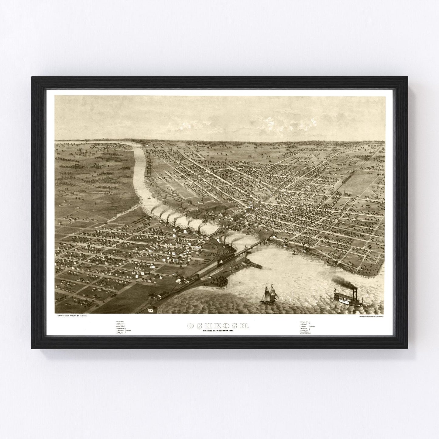 Vintage map of Oshkosh, Wisconsin, 1867