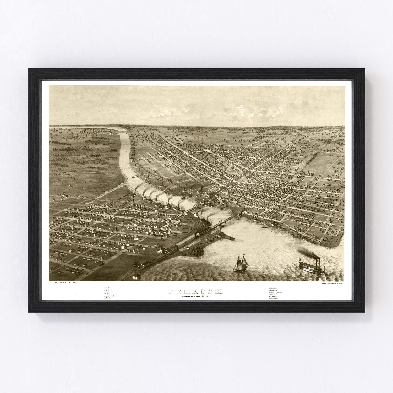 Vintage map of Oshkosh, Wisconsin, 1867