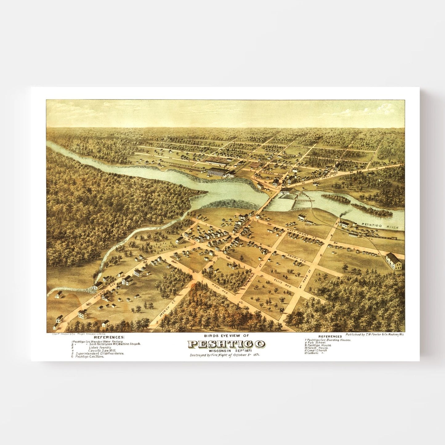 Vintage Map of Peshtigo, Wisconsin, 1871
