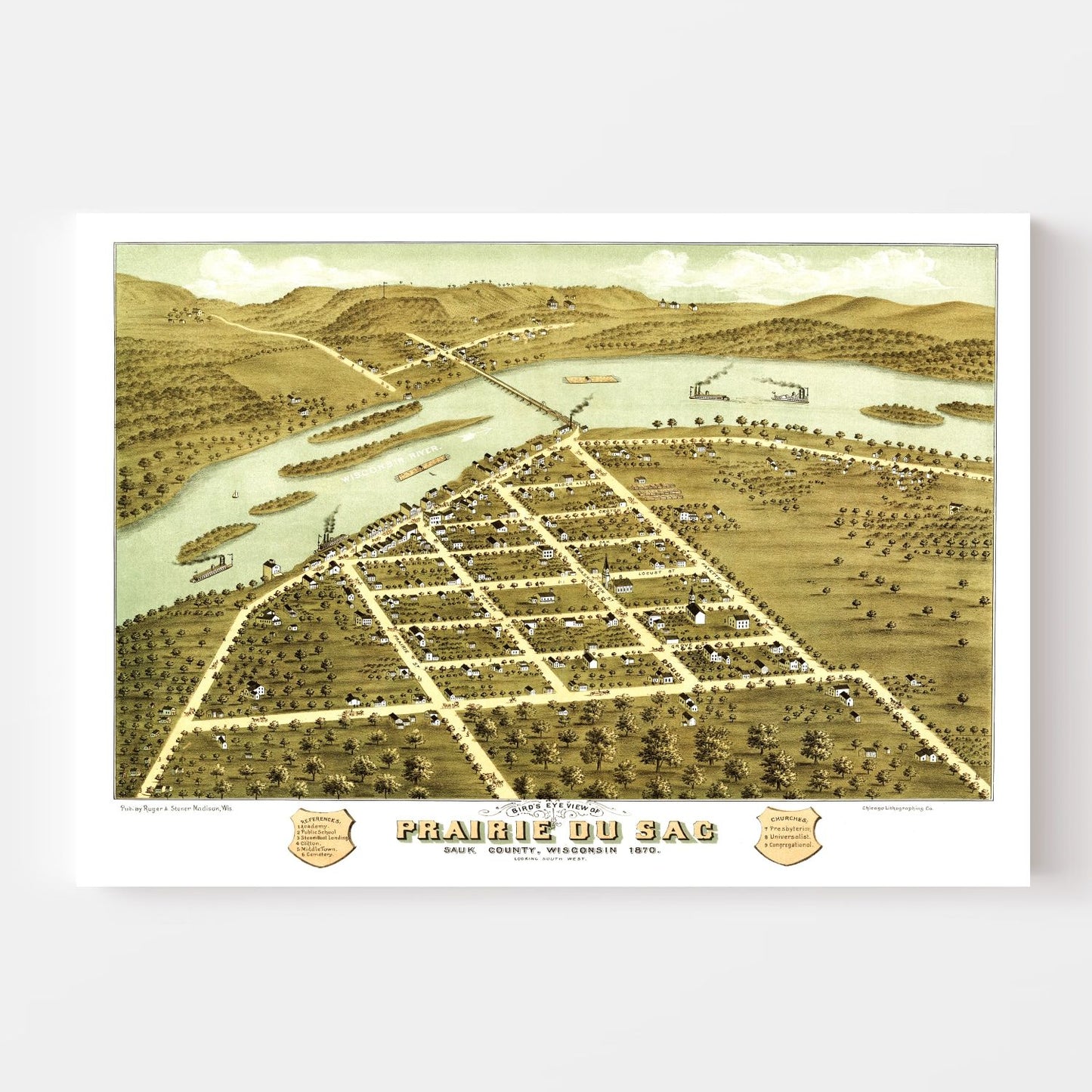 Vintage Map of Prairie du Sac, Wisconsin, 1870
