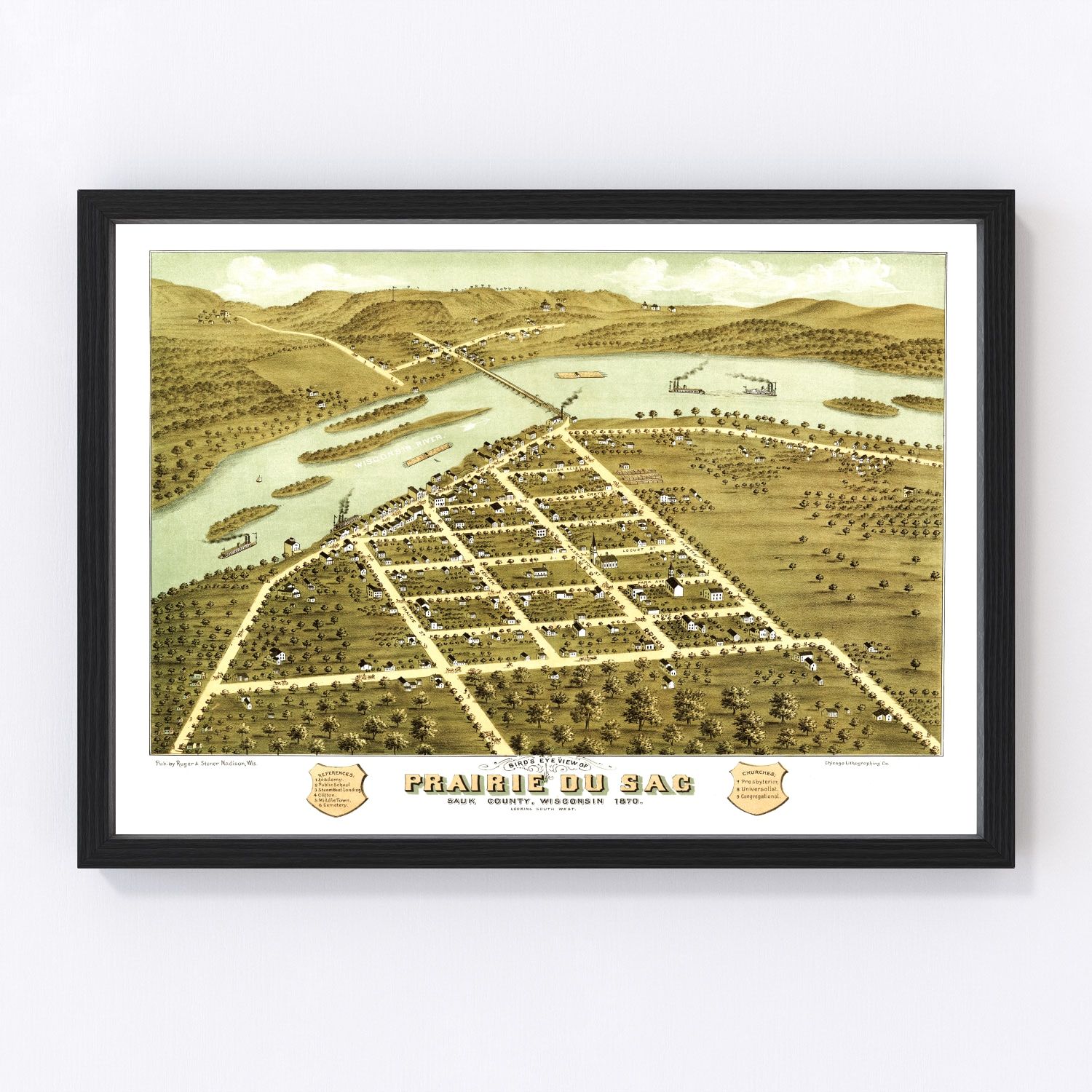 Vintage map of Prairie du Sac, Wisconsin, 1870