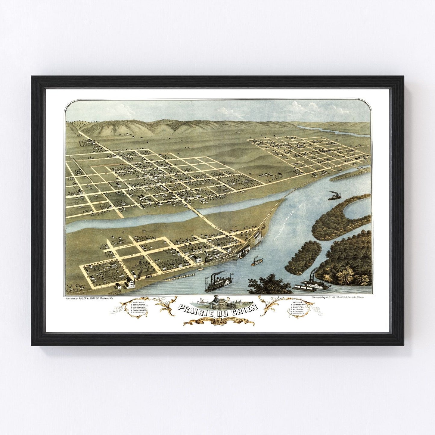 Vintage map of Prairie du Chien, Wisconsin, 1870