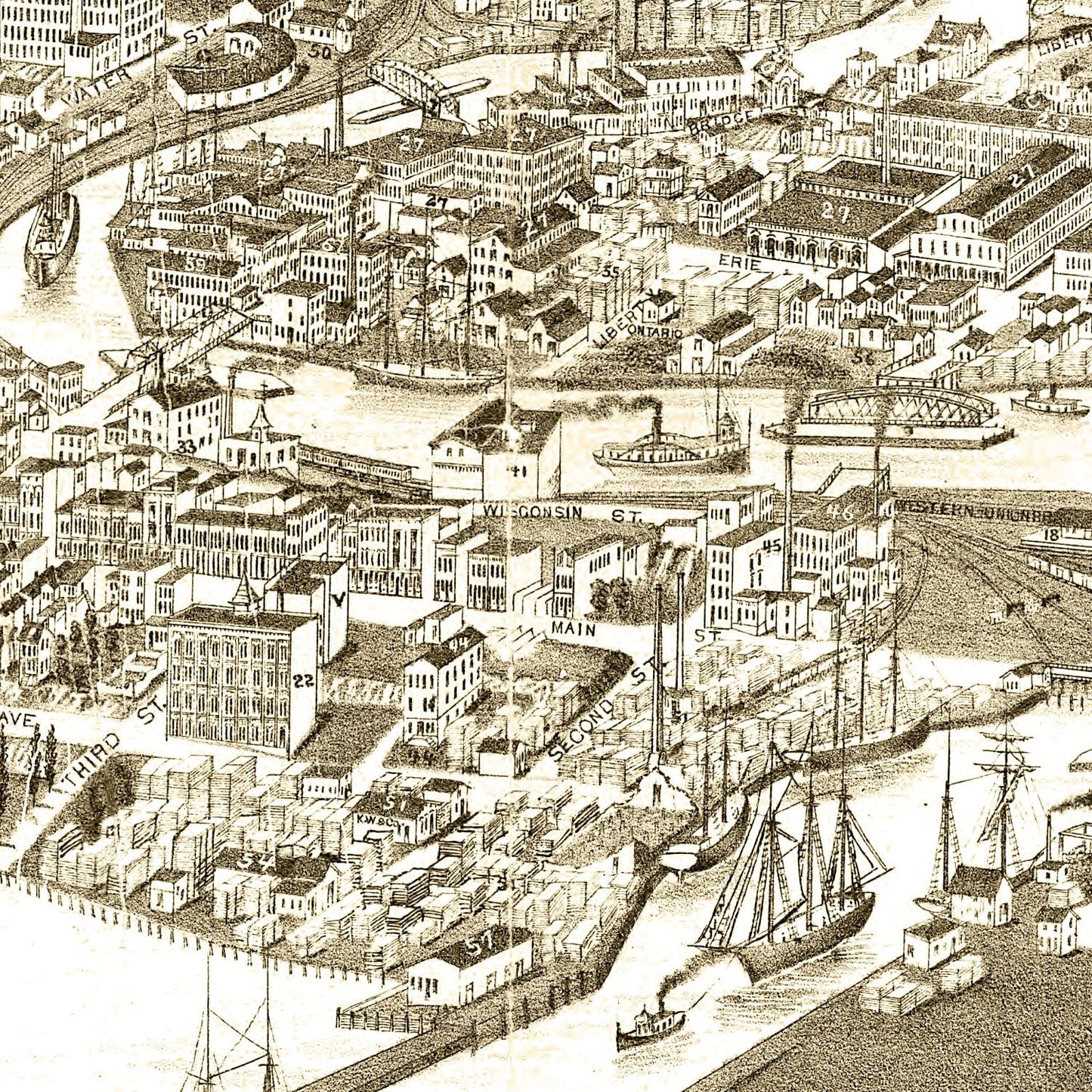 Vintage Map of Racine, Racine County, Wisconsin, 1883