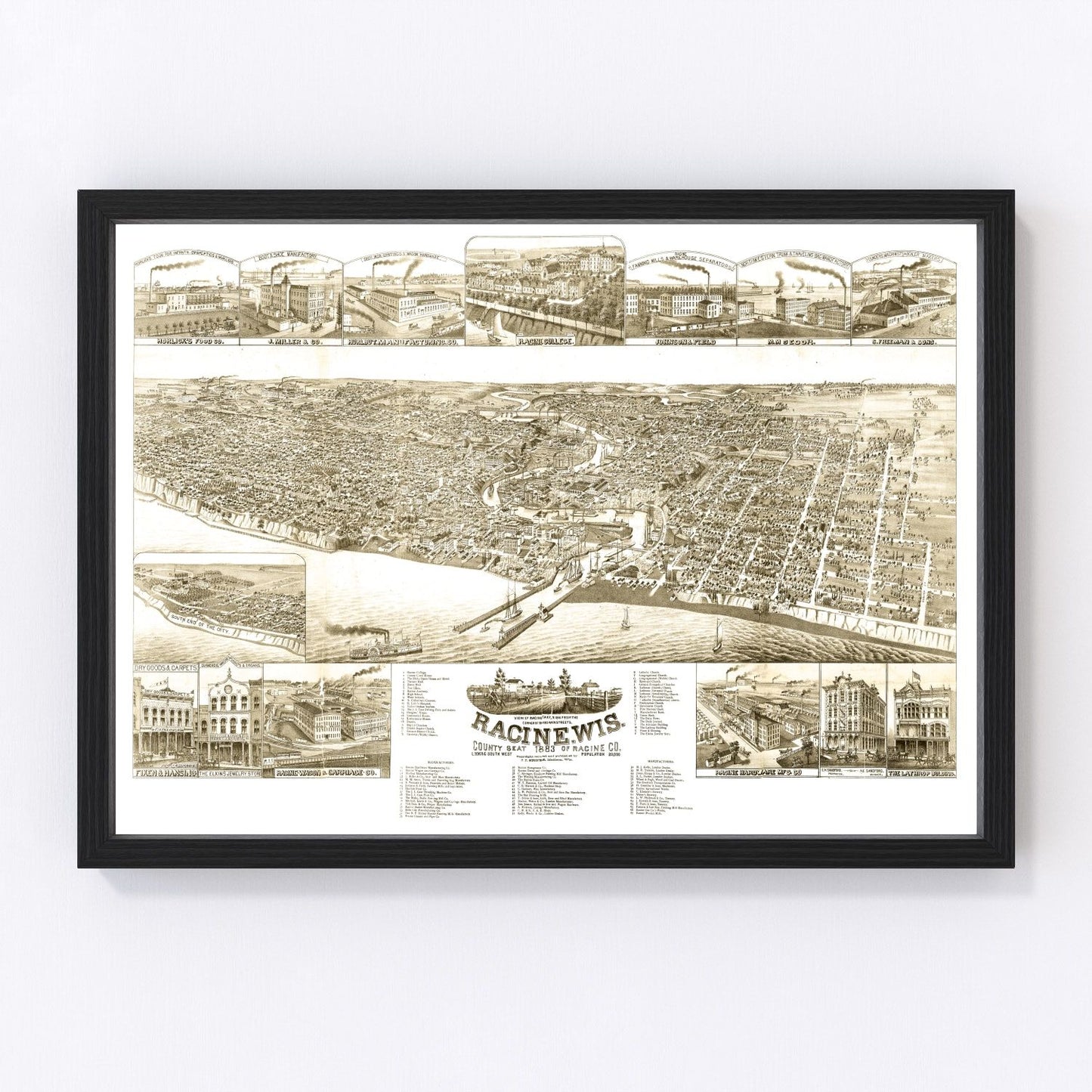 Vintage map of Racine, Wisconsin, 1883
